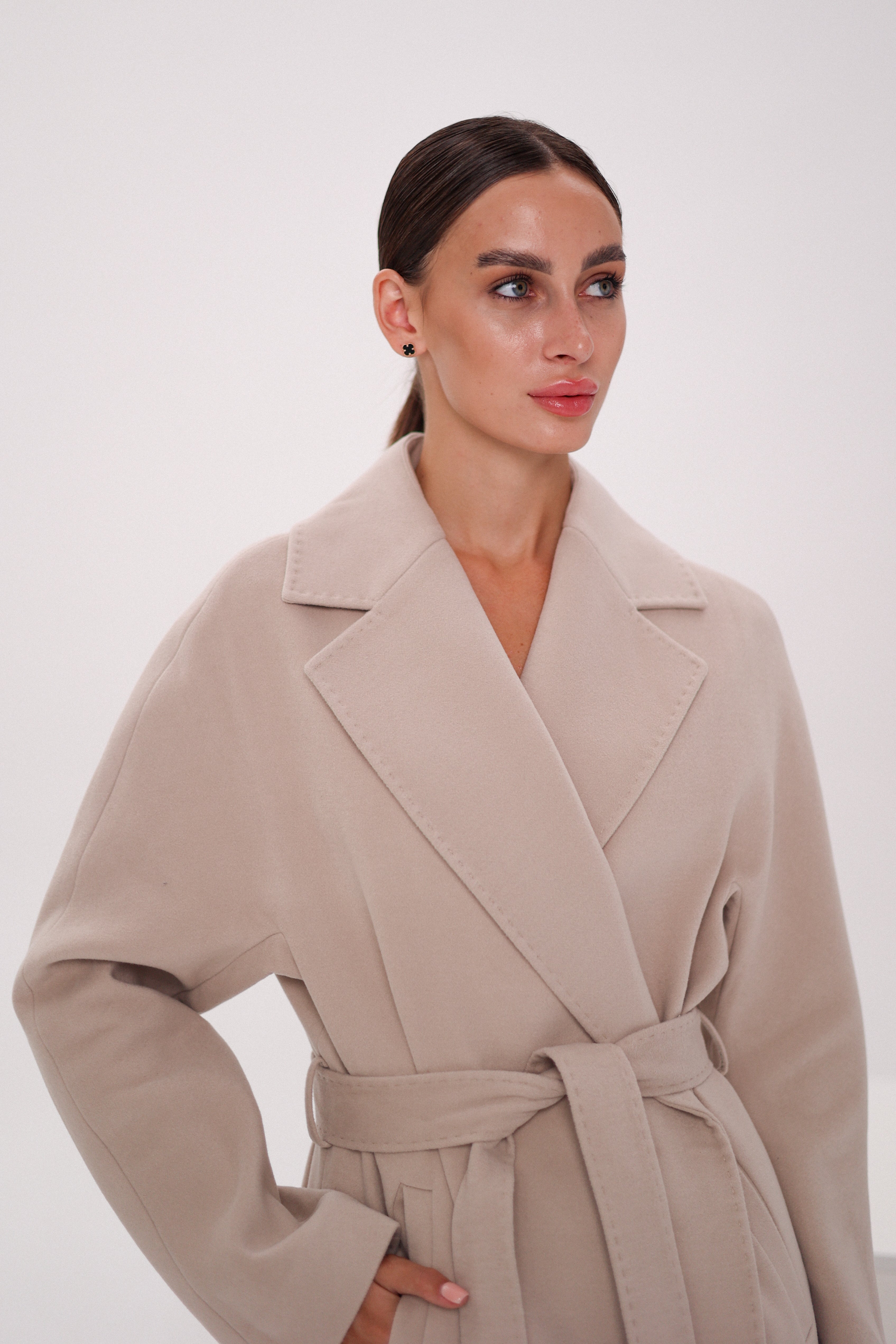 Pre-Order. Re-Stock Ships February 2026. Cambridge Comfort Wraparound Wool Cashmere Coat in Nude - SJB-DIAMOND ELITES