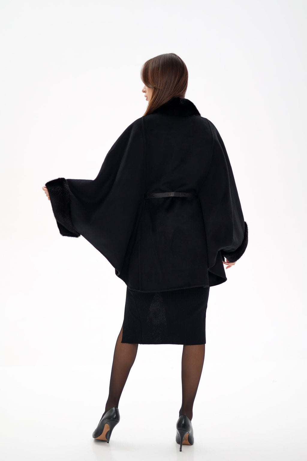 Genuine Scandinavian Mink Fur Double Face Wool Poncho - SJB-DIAMOND ELITES