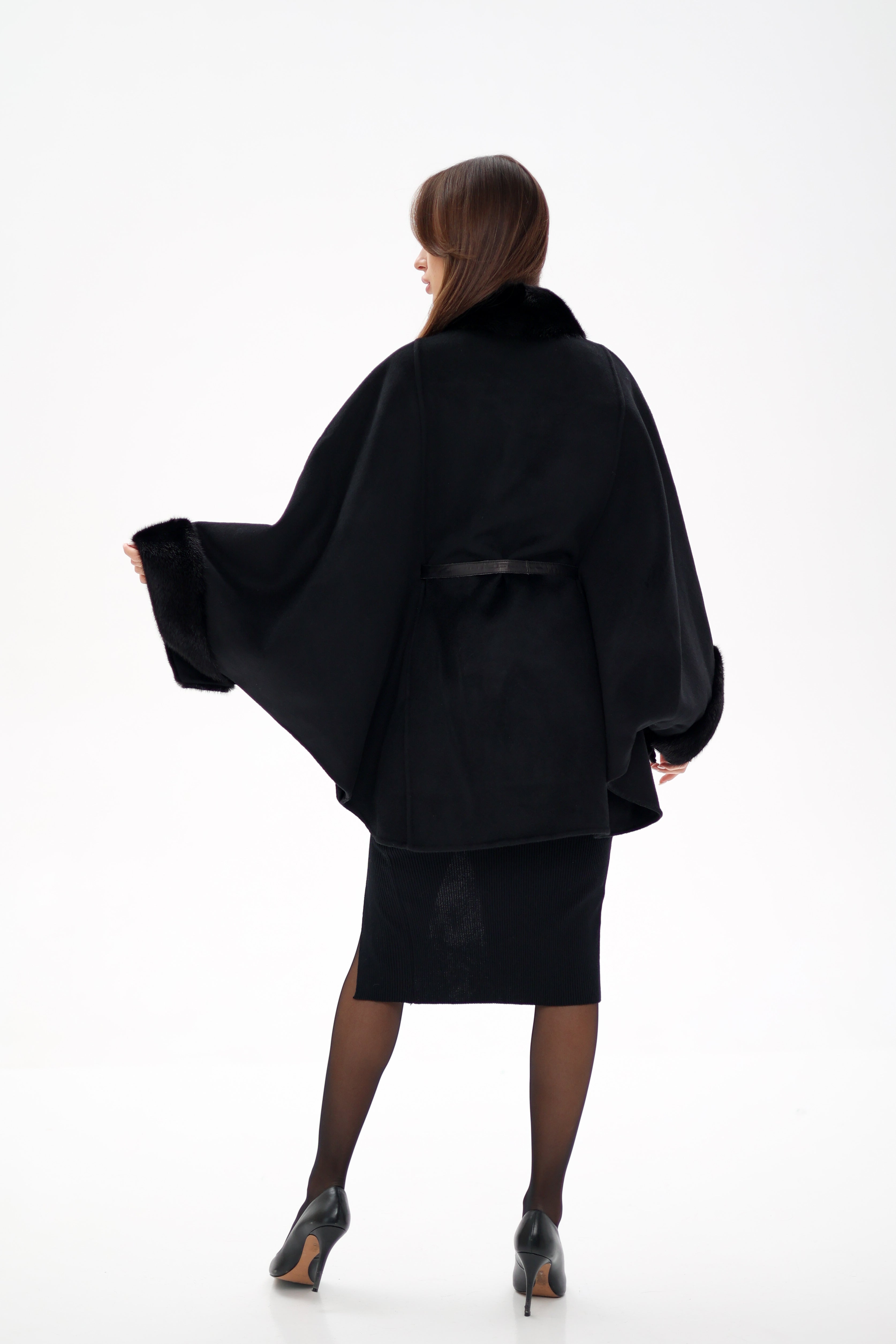 Genuine Scandinavian Mink Fur Double Face Wool Poncho - SJB-DIAMOND ELITES