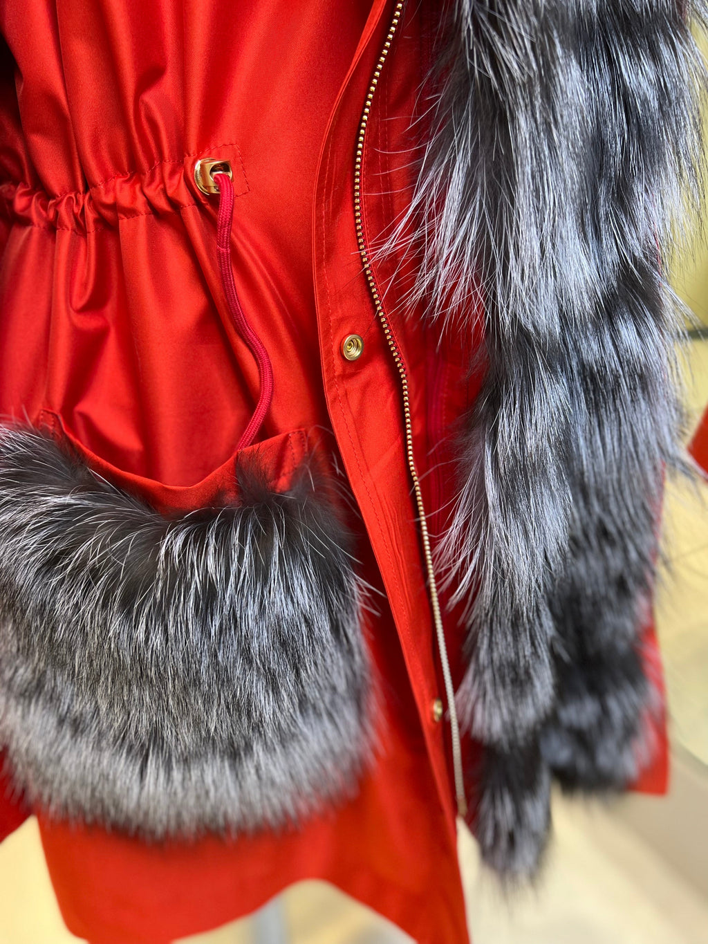 Roma Genuine Silver Fox Fur Rabbit Fur Insulated Parka in Red Alaska® Outerwear Company