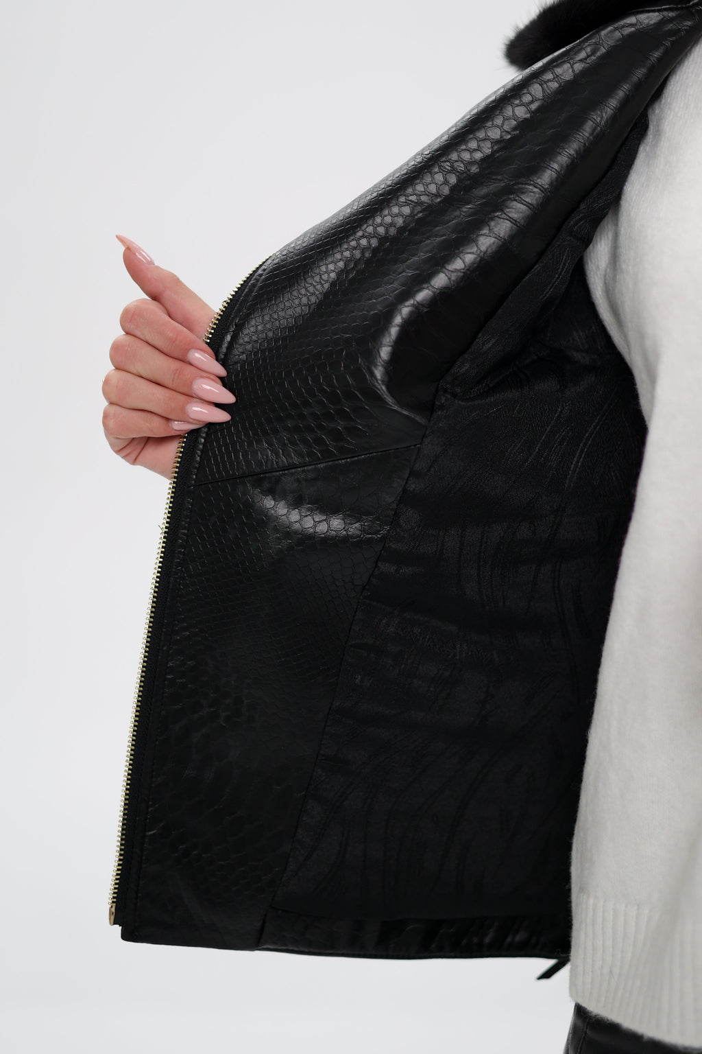 Genuine Mink Fur Embossed Leather Jacket - SJB-DIAMOND ELITES