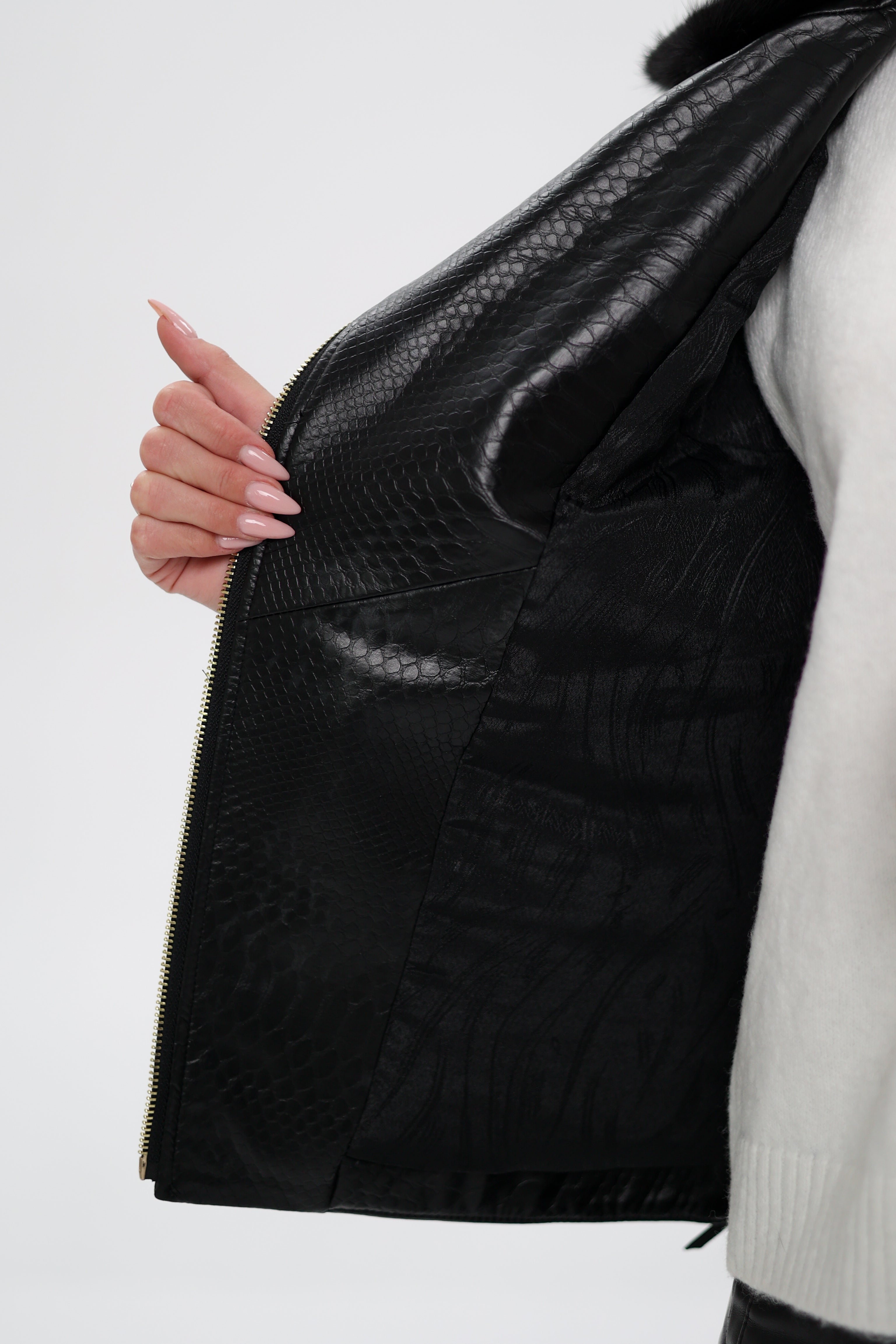 Genuine Mink Fur Embossed Leather Jacket - SJB-DIAMOND ELITES