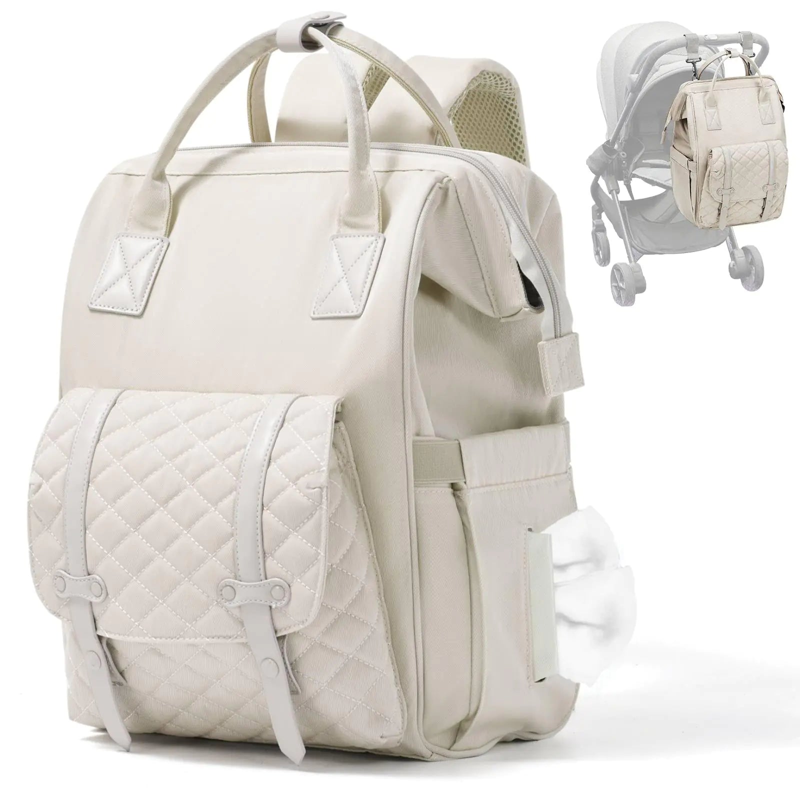 Diaper Bag Baby Travle Essentials Backpack for Dad Boy Girls MomLarge Capacity Waterproof Tote Newborn Essentials Diper Bag Backpack with Changing Pad Stroller Straps and USB Charging PortBeige Pi-Mart