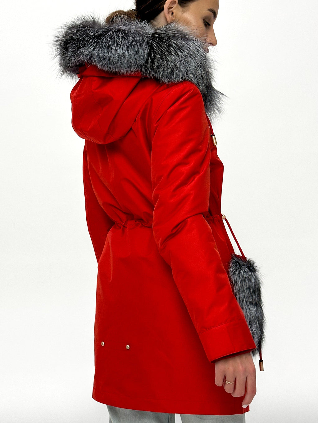 Roma Genuine Silver Fox Fur Rabbit Fur Insulated Parka in Red Alaska® Outerwear Company
