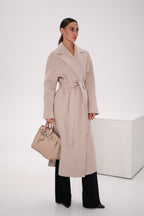 Pre-Order. Re-Stock Ships February 2026. Cambridge Comfort Wraparound Wool Cashmere Coat in Nude - SJB-DIAMOND ELITES