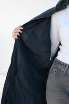 Celeste Genuine Fur Trim Down Fill Coat in Black
