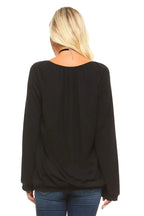 Women's Long Sleeve Solid Peasant Top | Femstylo