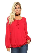 Women's Long Sleeve Solid Peasant Top | Femstylo