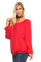 Women's Long Sleeve Solid Peasant Top | Femstylo