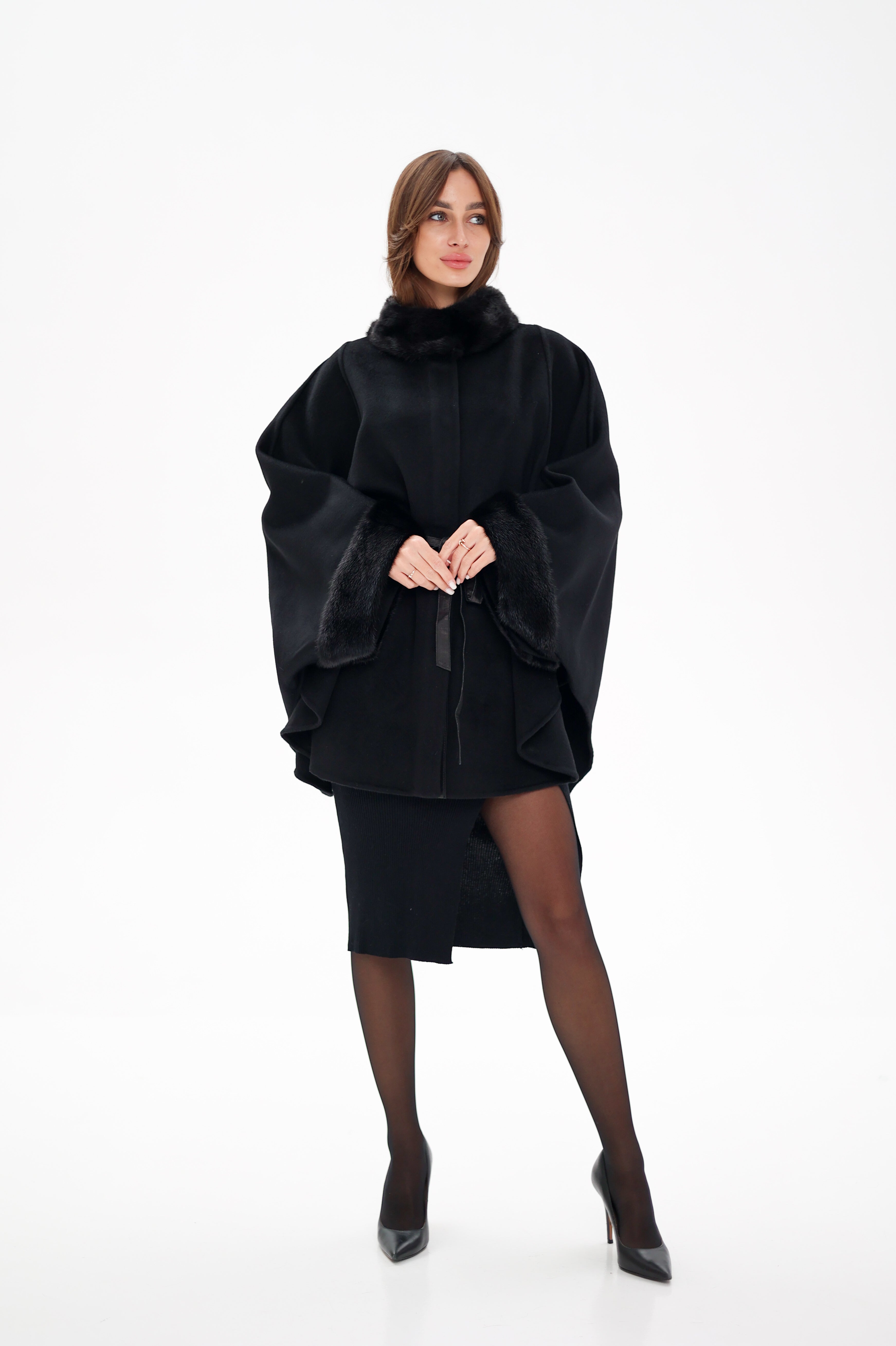 Genuine Scandinavian Mink Fur Double Face Wool Poncho - SJB-DIAMOND ELITES