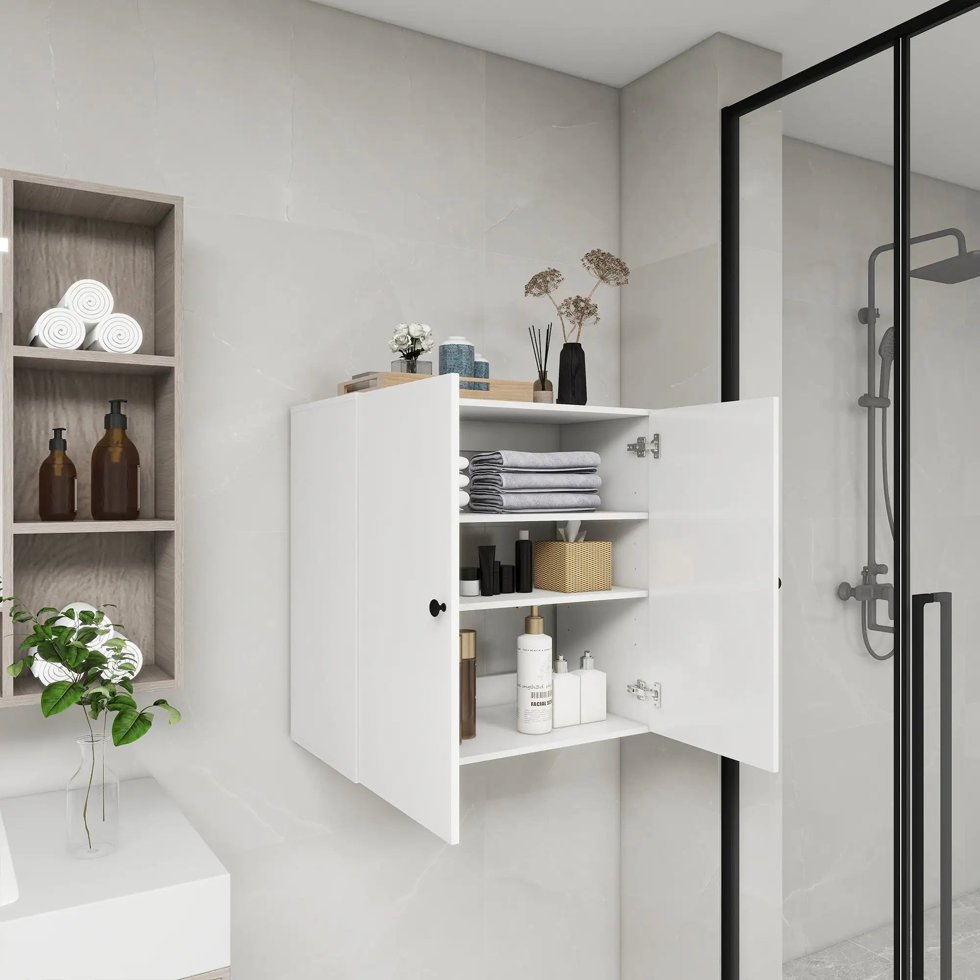 C2 Closet Shelves for bathroom,Wooden Closet System Modular With 2 Doors Shelves Wall Mount Organizer Modern Shelving for Walk in Closet Organization Bedroom Built in Clothes Storage 31.49''W x 16.04''D x 31.49''H Pi-Mart