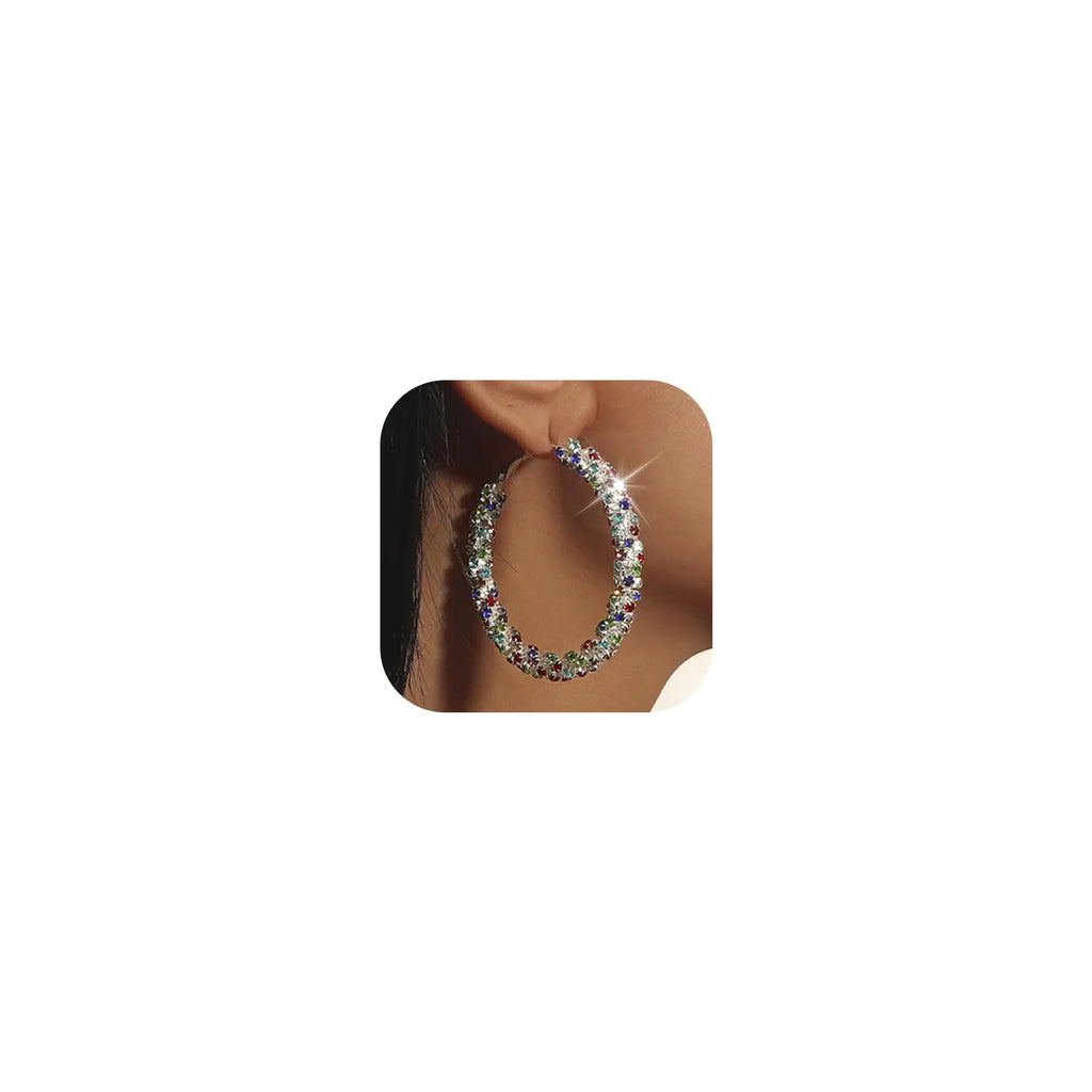 Rhinestone Earrings for Women Bling Hoop Earrings for Women Rhinestone Hoop Earrings Cystal Earrings Gold Silver Prom Earrings Big Hoop Earrings for Party Wedding Gifts for Bridal