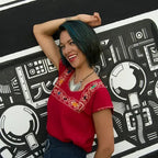 Red Blouse Huipil with Colorful Hand Stitched on - SJB-DIAMOND ELITES