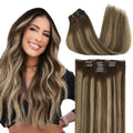 DOORES Clip in Hair Extensions Human Hair 5pcs 75g Balayage Chocolate Brown to Honey Blonde 14 Inch Real Human Hair Extensions Clip in Remy Hair Extensions Silky Straight Pi-Mart