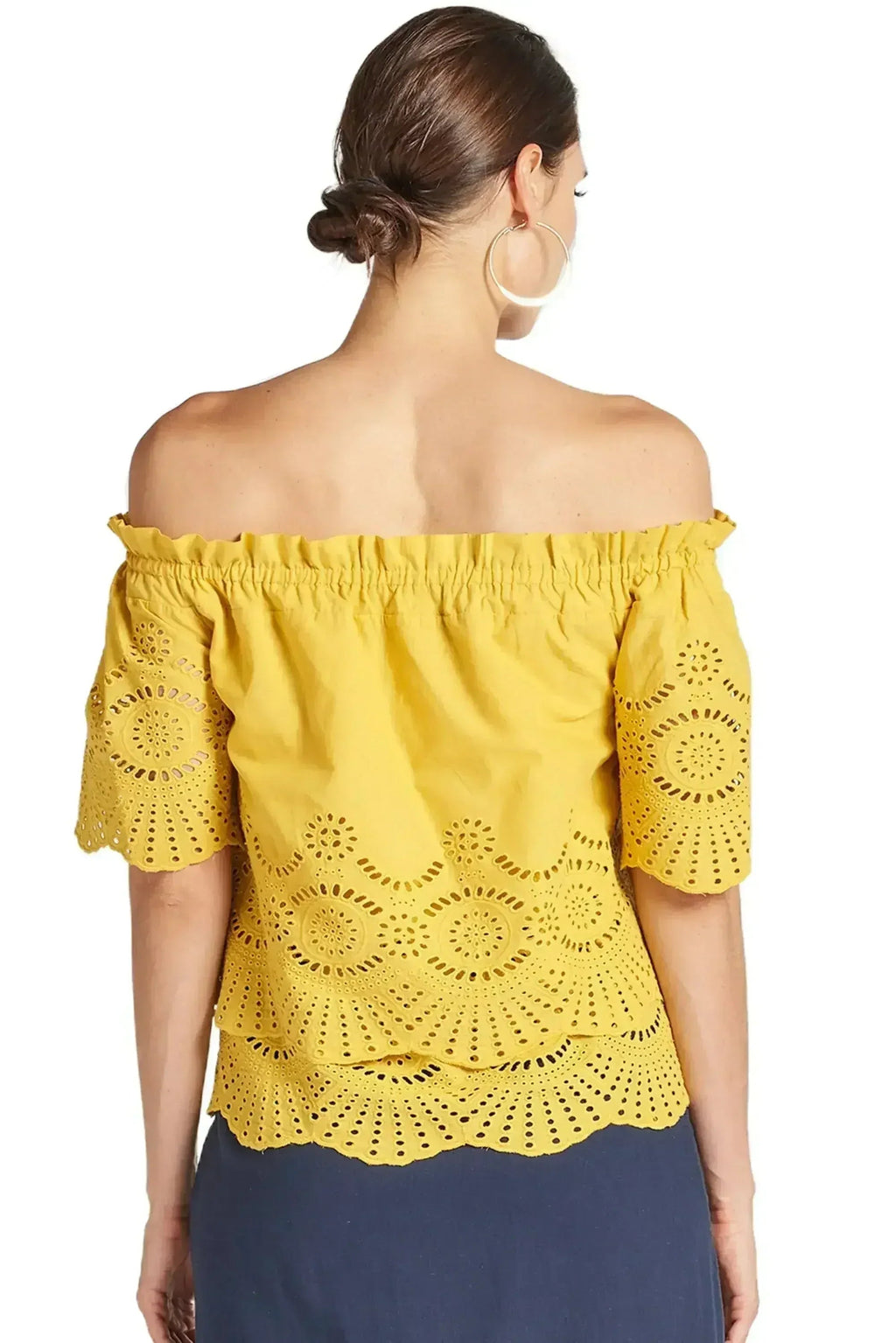 Marigold Daisy Top - Double layer off the shoulder cotton eyelet top - SJB-DIAMOND ELITES
