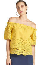 Marigold Daisy Top - Double layer off the shoulder cotton eyelet top - SJB-DIAMOND ELITES