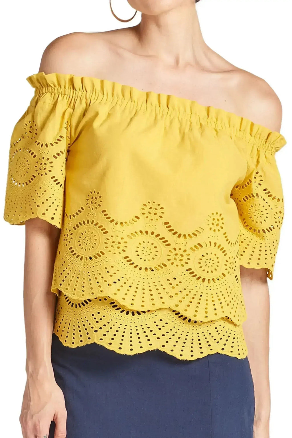 Marigold Daisy Top - Double layer off the shoulder cotton eyelet top - SJB-DIAMOND ELITES