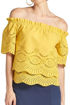 Marigold Daisy Top - Double layer off the shoulder cotton eyelet top - SJB-DIAMOND ELITES
