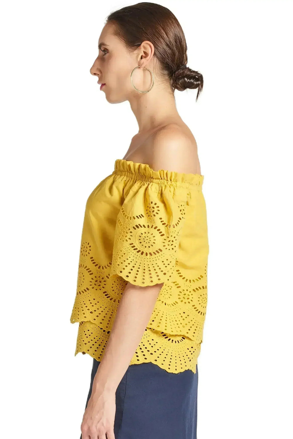 Marigold Daisy Top - Double layer off the shoulder cotton eyelet top - SJB-DIAMOND ELITES