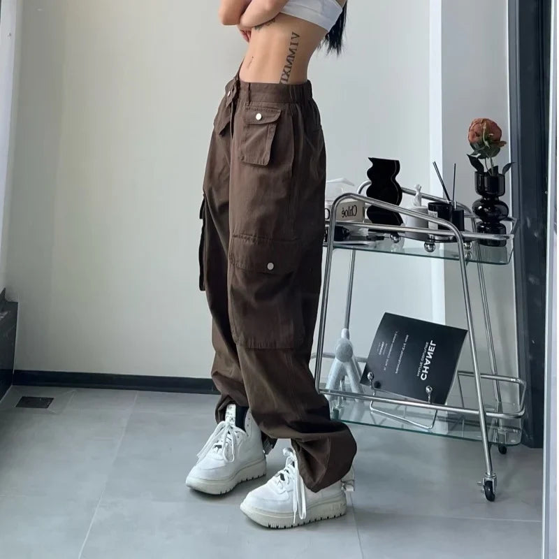 Vintage Cargo Pants Women Gyaru Brown Fashion Baggy Baddies Streetwear Hippie Trousers Casual 90s Aesthetic - SJB-DIAMOND ELITES