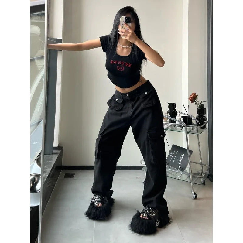 Vintage Cargo Pants Women Gyaru Brown Fashion Baggy Baddies Streetwear Hippie Trousers Casual 90s Aesthetic - SJB-DIAMOND ELITES