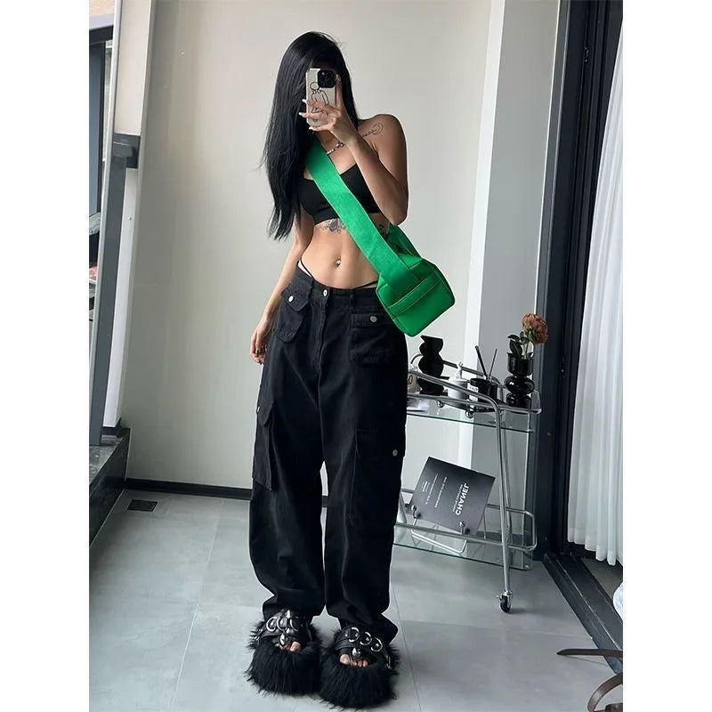 Vintage Cargo Pants Women Gyaru Brown Fashion Baggy Baddies Streetwear Hippie Trousers Casual 90s Aesthetic - SJB-DIAMOND ELITES