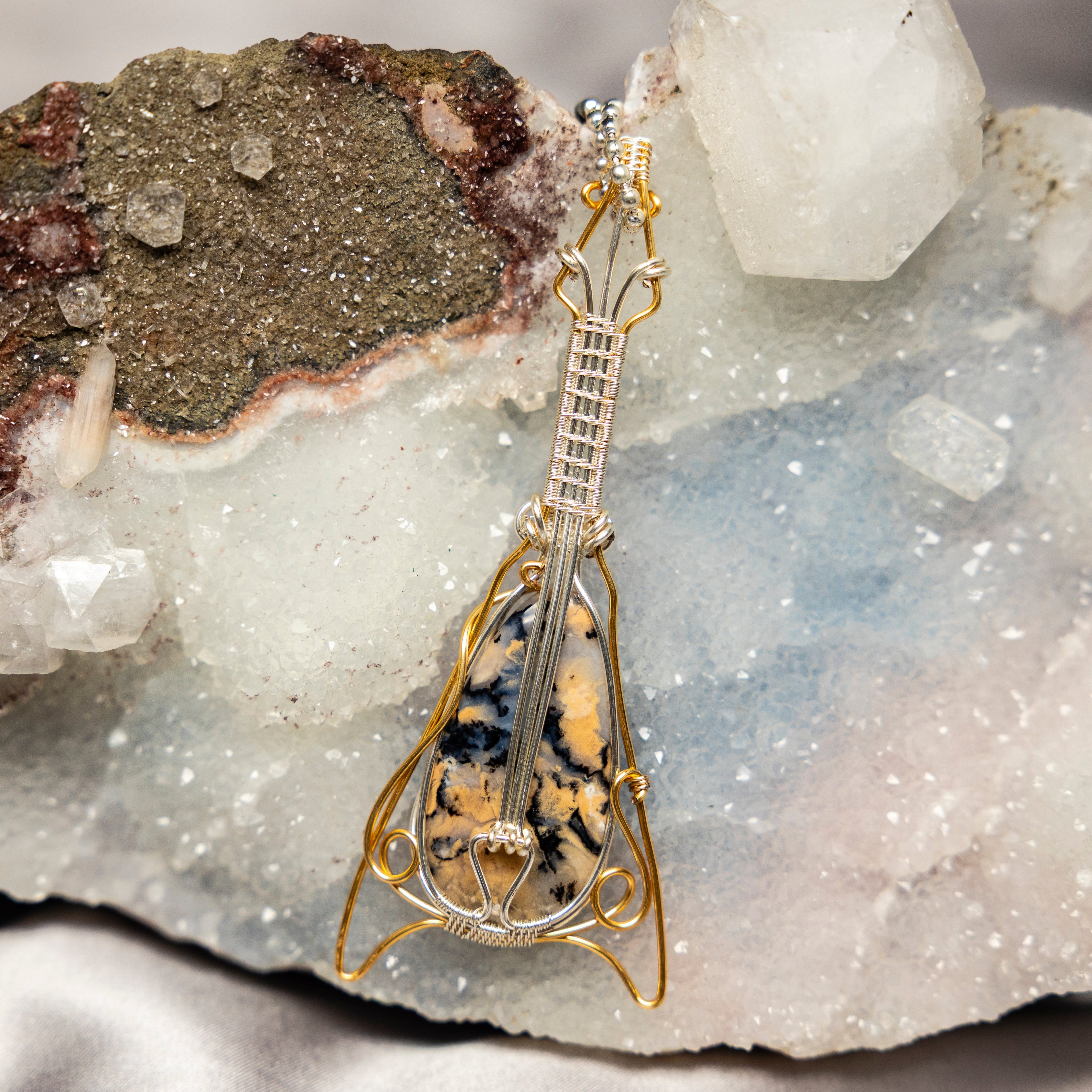 Dendritic Agate "Guitar" Wire Wrap Crystal Pendant - SJB-DIAMOND ELITES