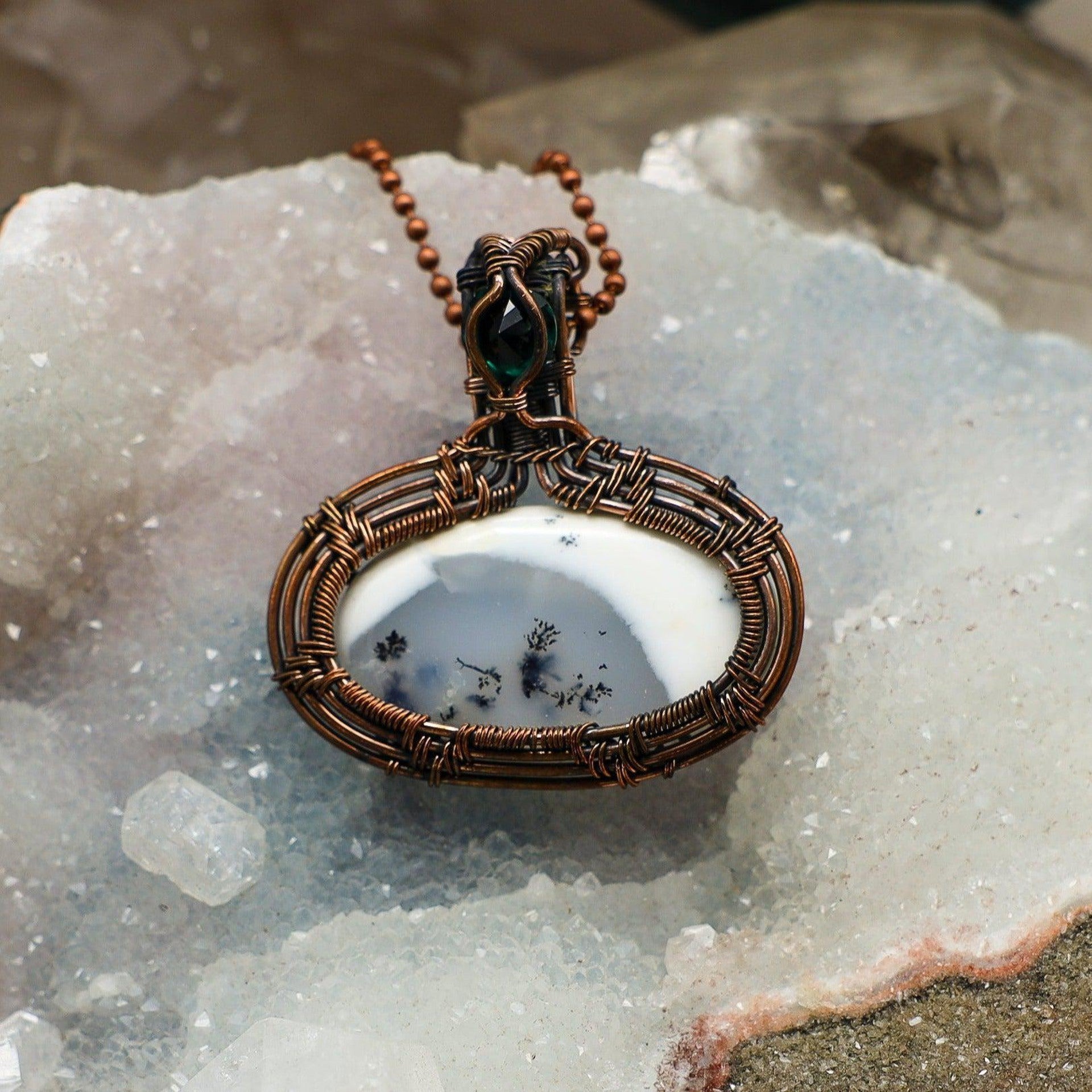 Dendritic Agate Oval Wire Wrap Crystal Pendant - SJB-DIAMOND ELITES