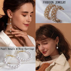 42 Pairs Gold Hoop Earrings Set for Women, Fashion Chunky Pearl Earrings Multipack Twisted Statement Earring Pack, Hypoallergenic Small Big Hoops Earrings for Birthday Party (Gold-54 pairs) Gold-54 pairs Pi-Mart
