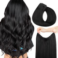 HOTBANANA Wire Hair Extensions 14 inch 75g Natural Black Fish Line Hair Extensions Real Human Hair Straight Invisible Wire Hair Extensions Remy Hair Extensions