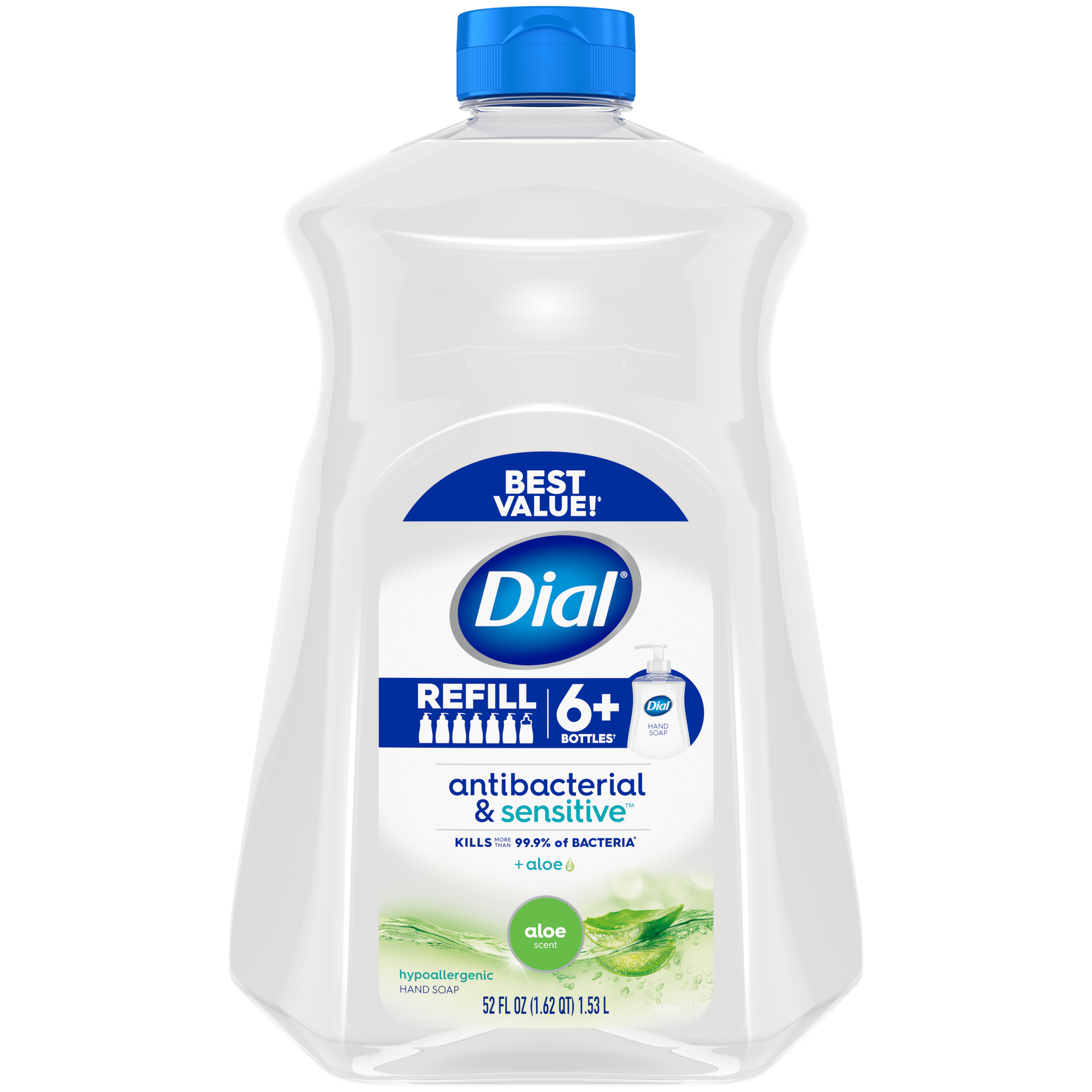 Dial Antibacterial Liquid Hand Soap Refill, Aloe Scent, 52 Ounce