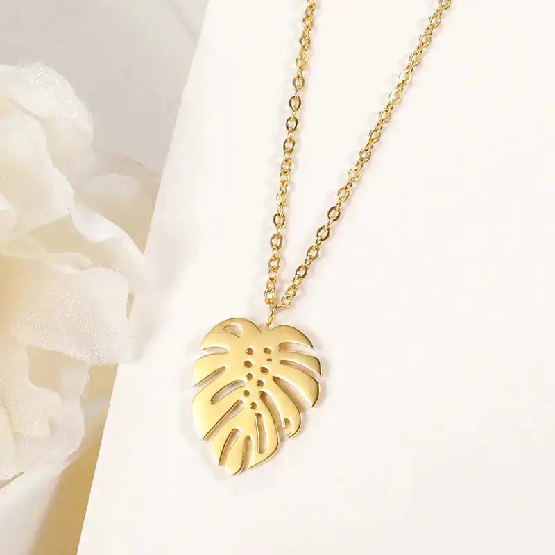 Hawaii Style Summer Collar Stainless Steel Palm Leaf Necklaces