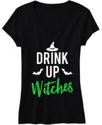 DRINK UP WITCHES Halloween Shirt with Green Glitter Print Femstylo