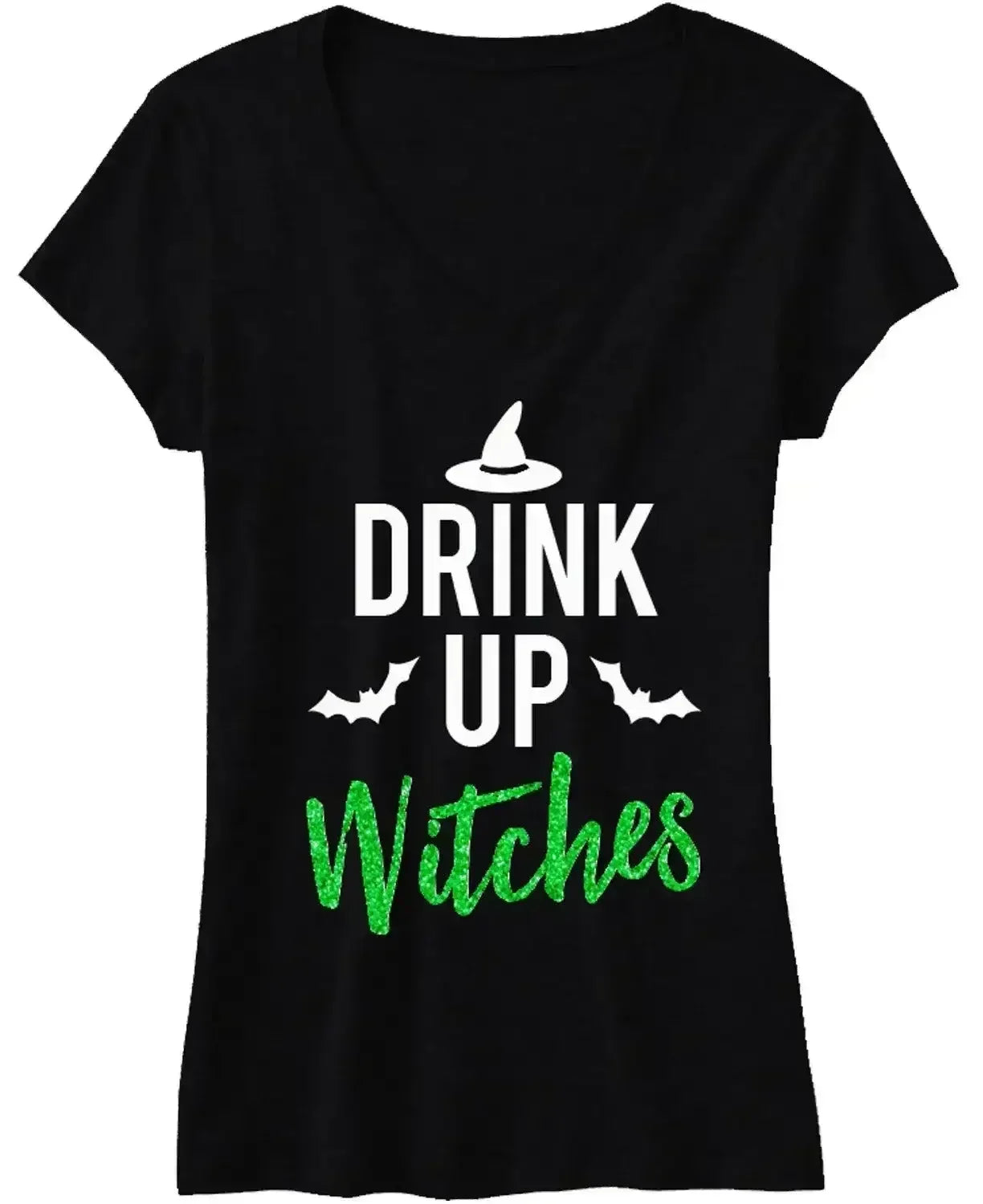 DRINK UP WITCHES Halloween Shirt with Green Glitter Print Femstylo