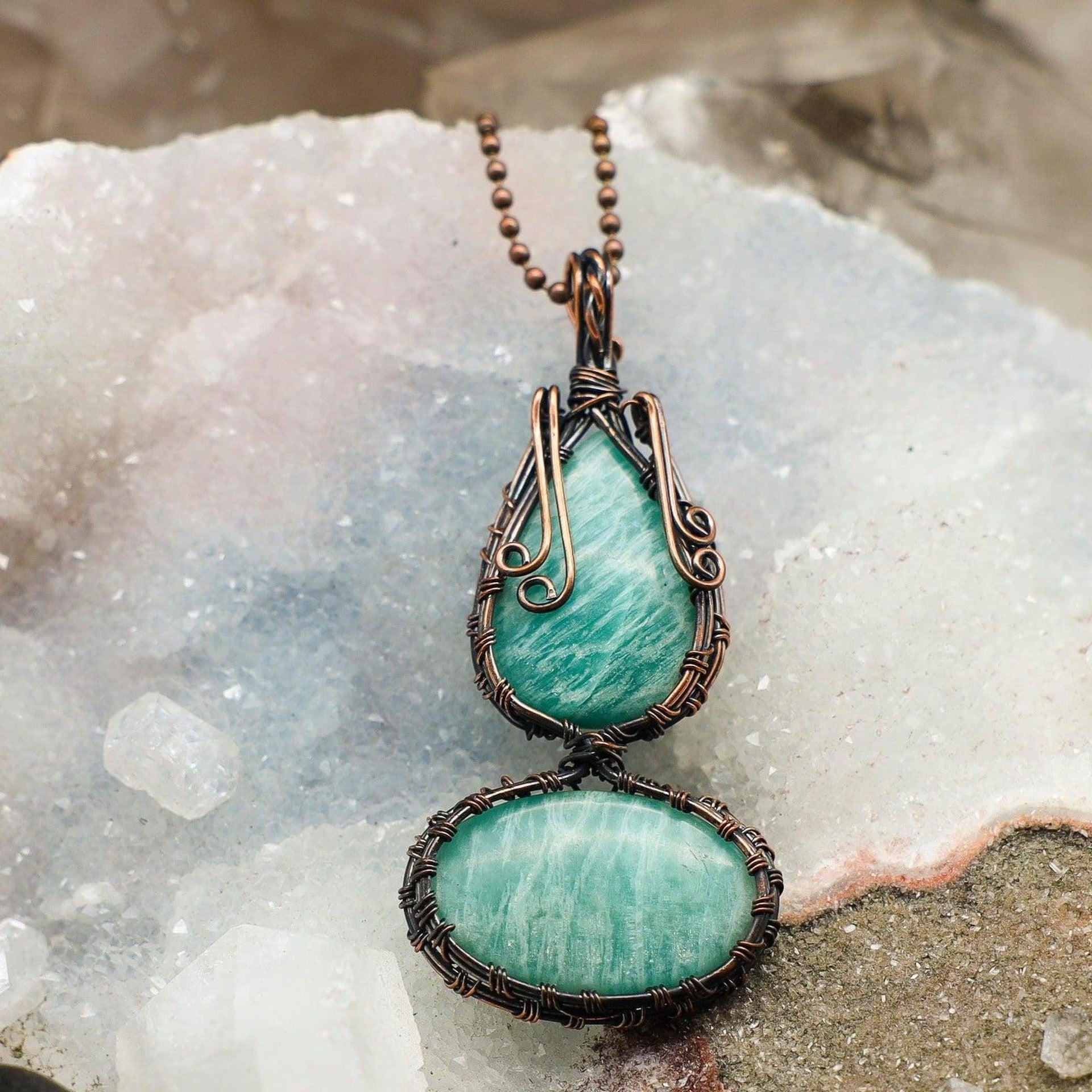 Dual Amazonite Wire Wrap Crystal Pendant - SJB-DIAMOND ELITES
