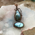 Dual Labradorite Wire Wrap Crystal Pendant - Double Flash - SJB-DIAMOND ELITES