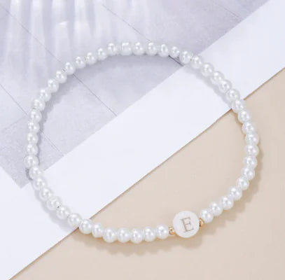 Dainty Faux Pearl Bead Initial Bracelet for Women Pi-Mart