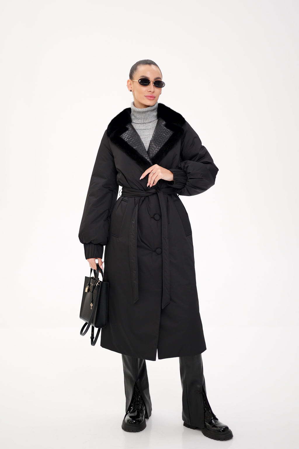 Genuine Mink Fur Real Python Leather Trim Coat - SJB-DIAMOND ELITES