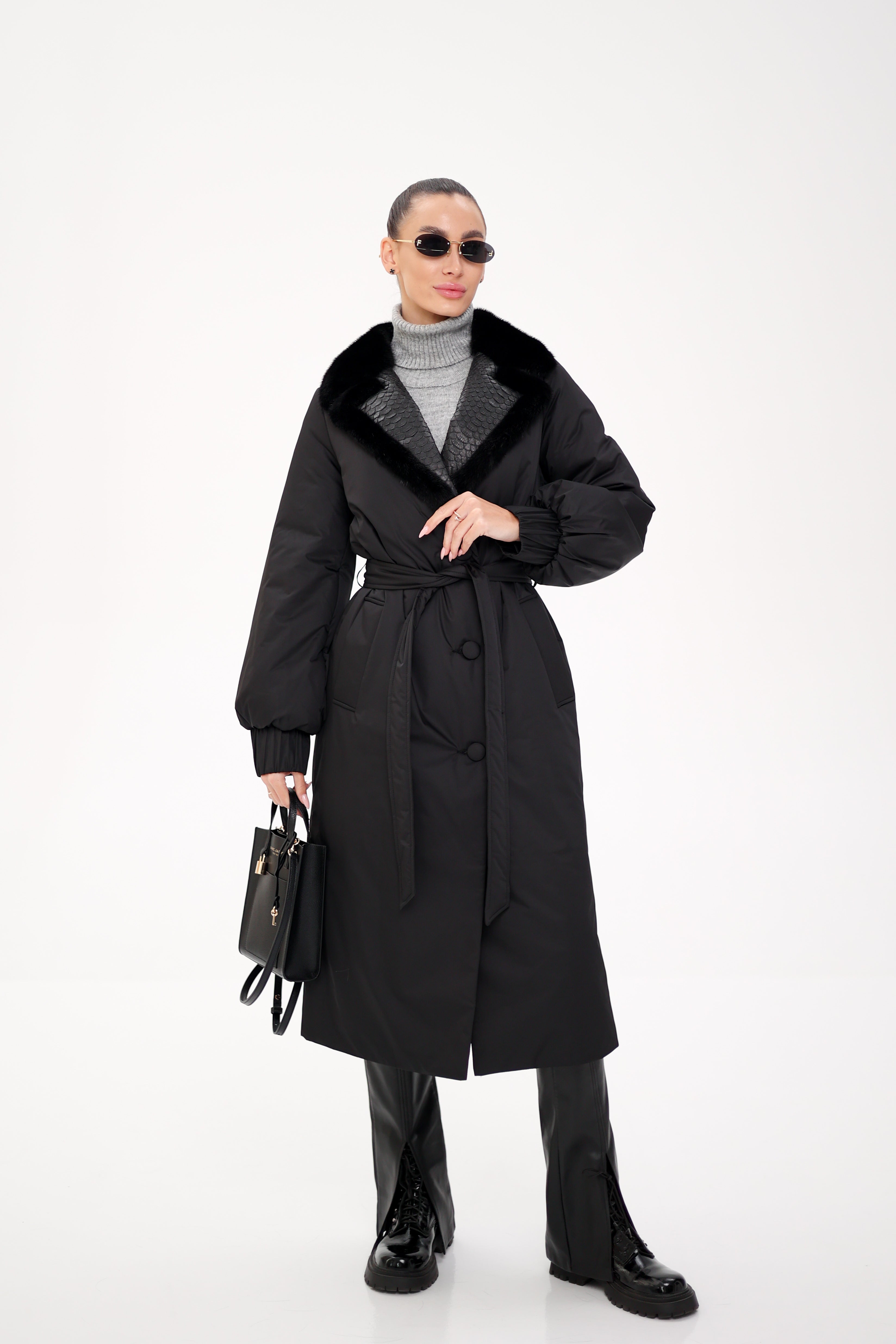 Genuine Mink Fur Real Python Leather Trim Coat - SJB-DIAMOND ELITES