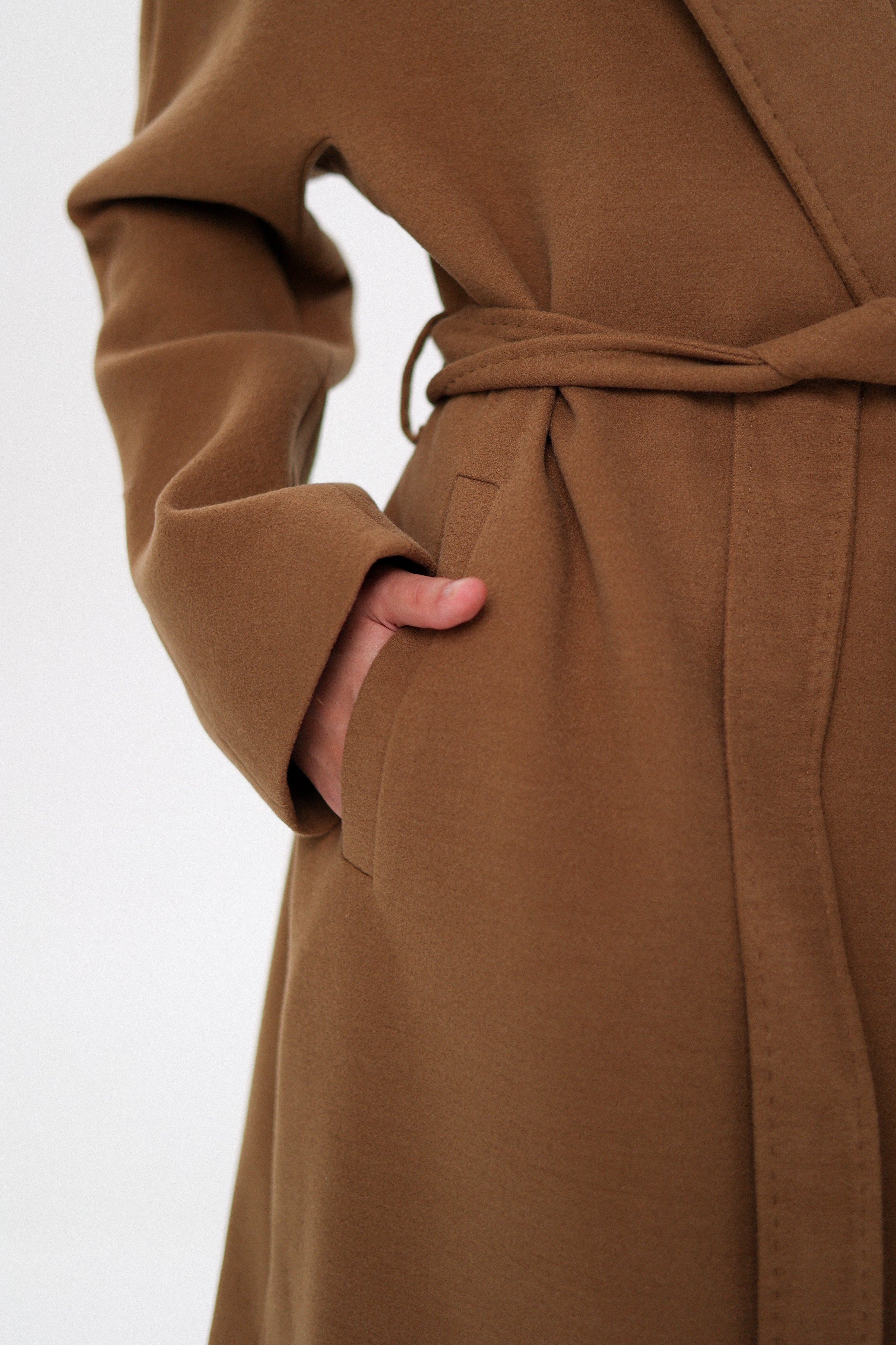 Cambridge Comfort Wraparound Wool Cashmere Coat in Dark Camel - SJB-DIAMOND ELITES