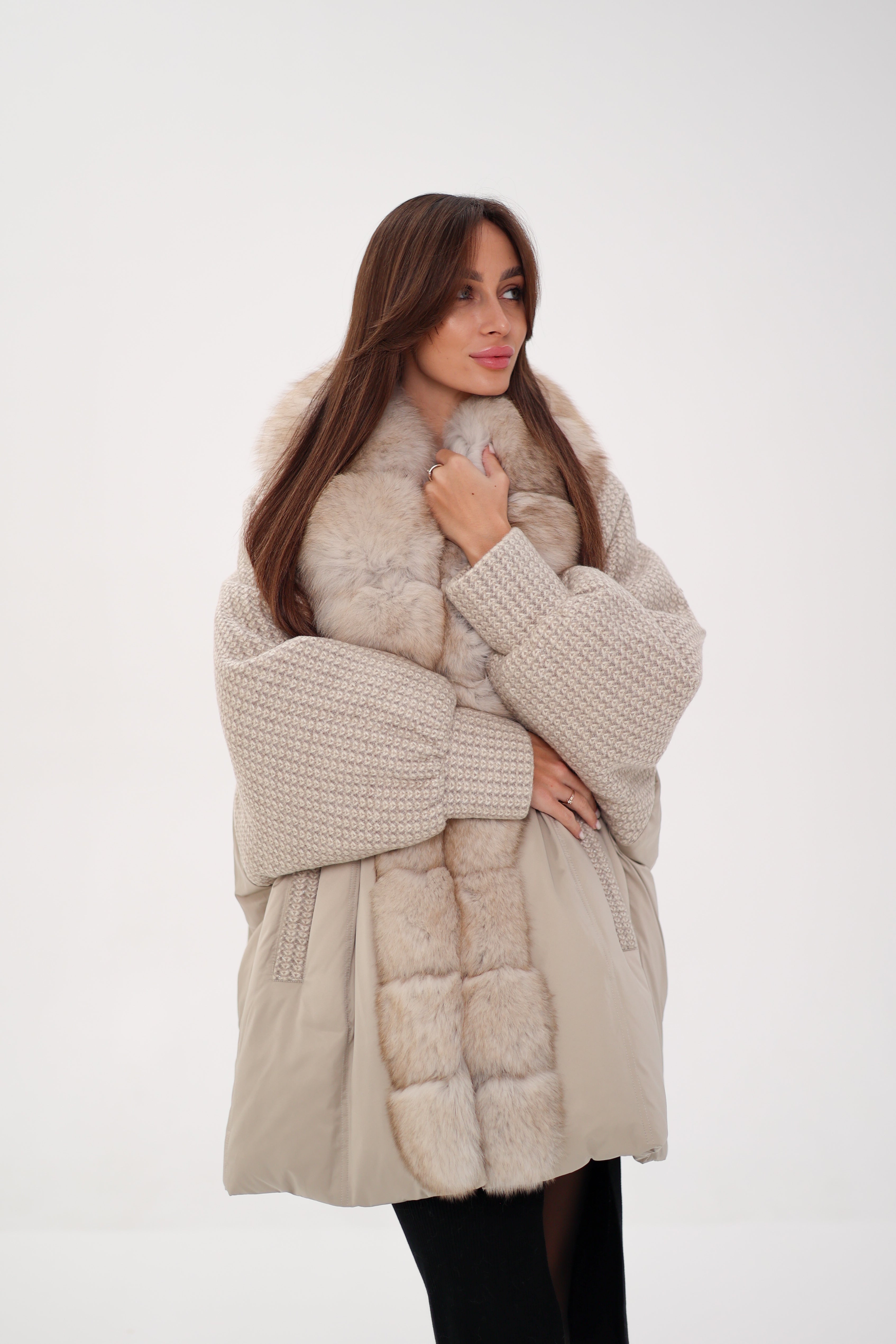 Genuine Polar Fox Boucle Down Coat - SJB-DIAMOND ELITES