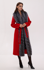 Genuine Silver Fox Virgin Wool Wrap Coat in Red - SJB-DIAMOND ELITES