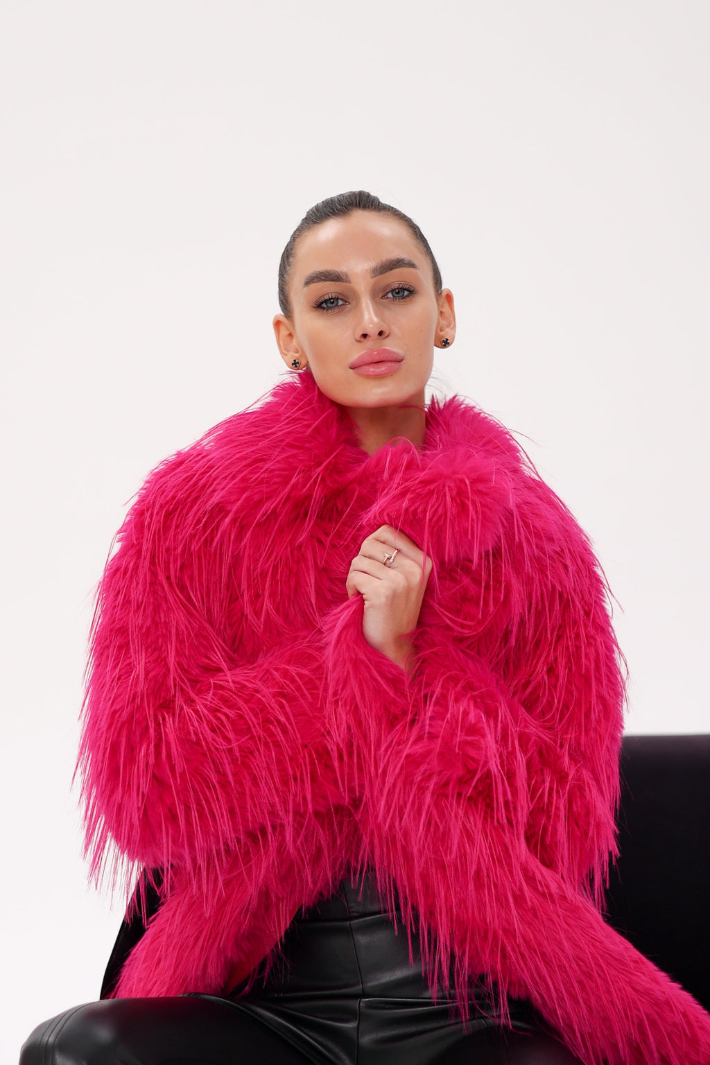 Faux Ostrich Effect Fur Coat - SJB-DIAMOND ELITES