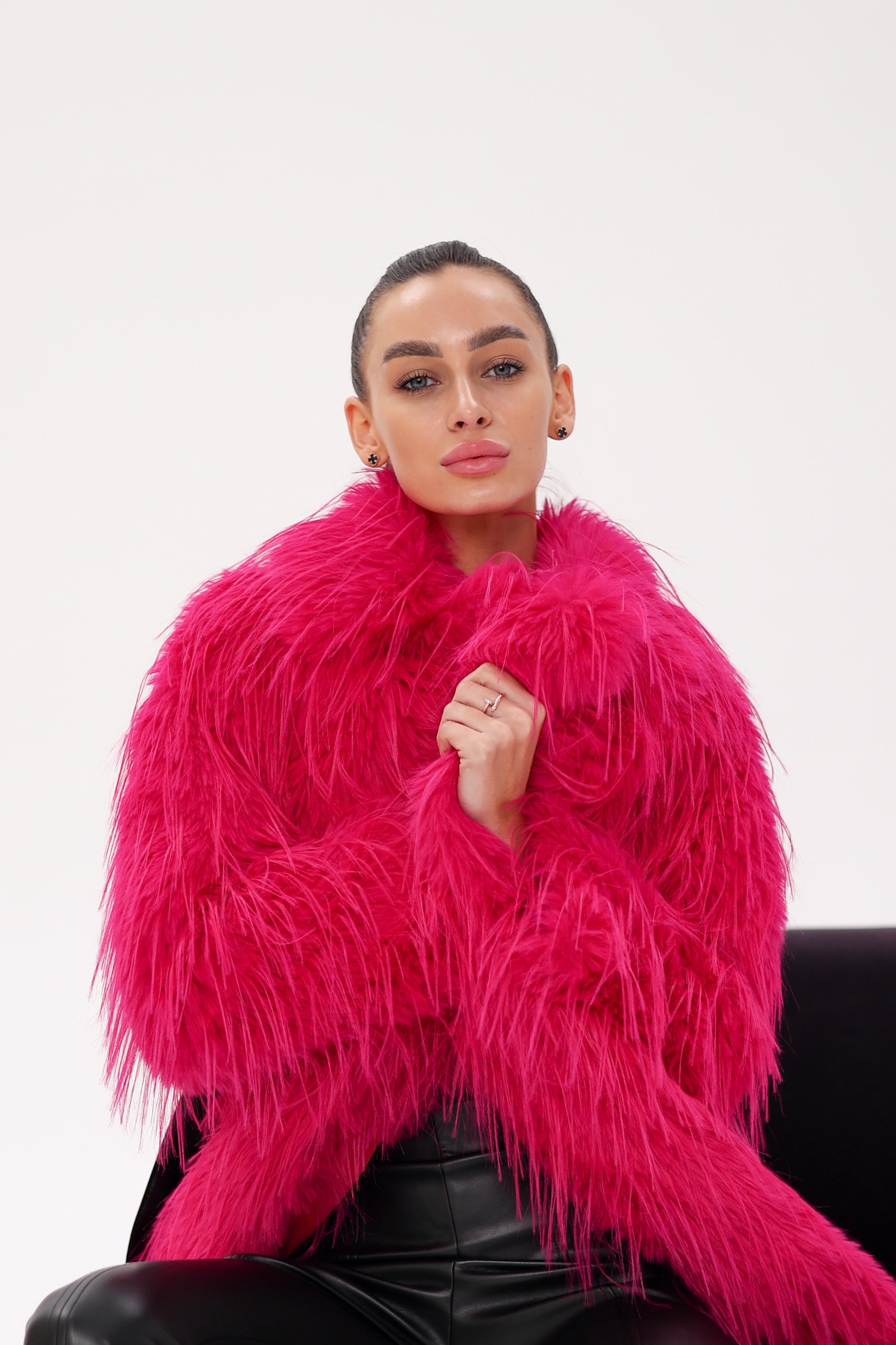 Faux Ostrich Effect Fur Coat - SJB-DIAMOND ELITES