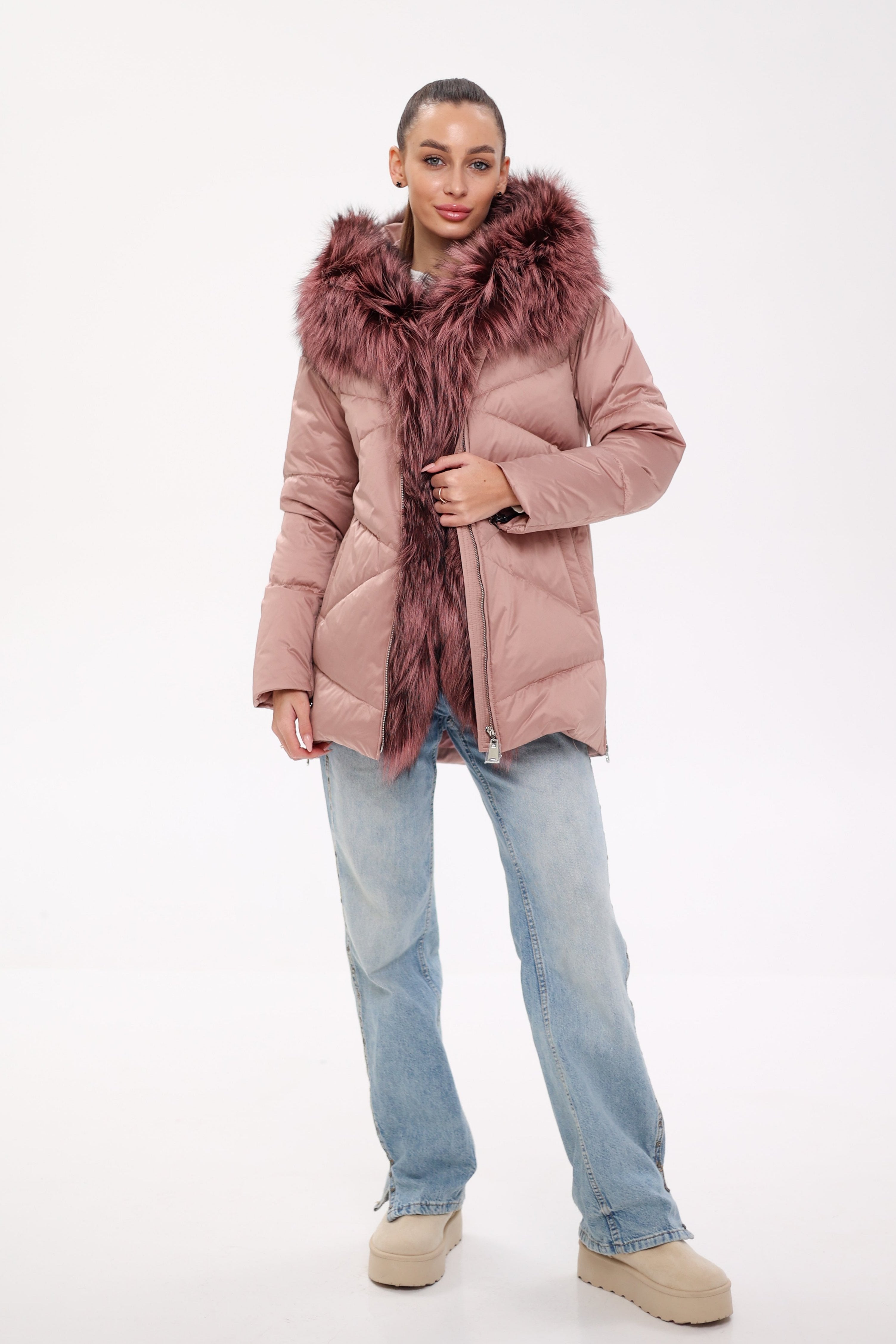 Genuine Silver Fox Fur Trim Down Insulated Parka - SJB-DIAMOND ELITES