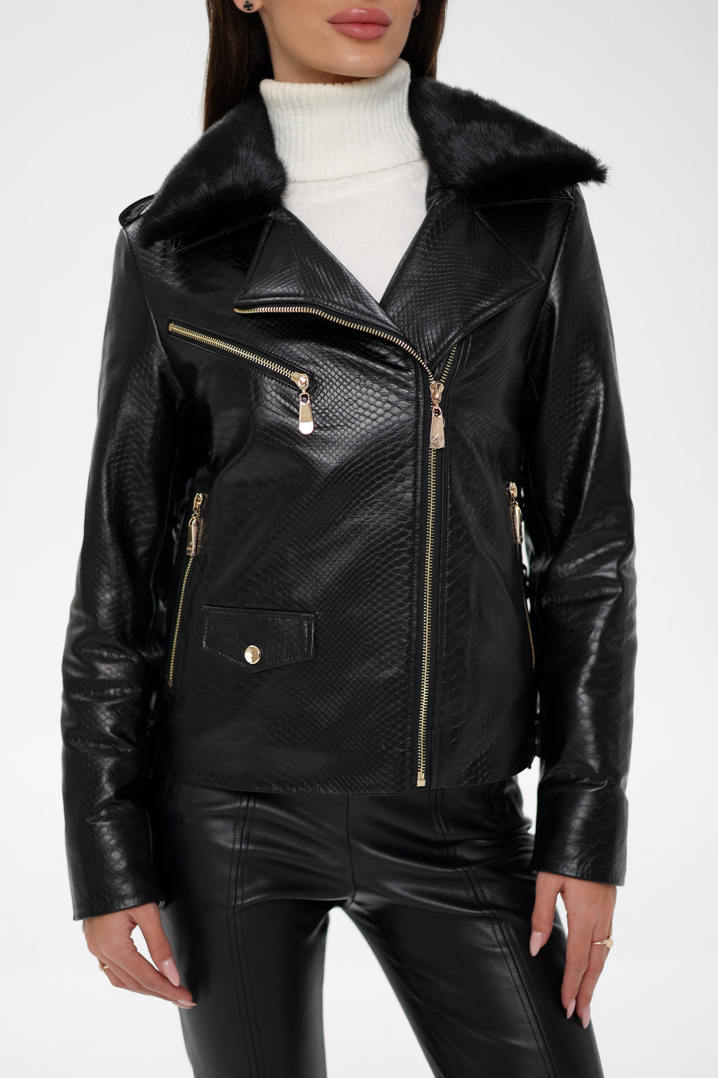 Genuine Mink Fur Embossed Leather Jacket - SJB-DIAMOND ELITES