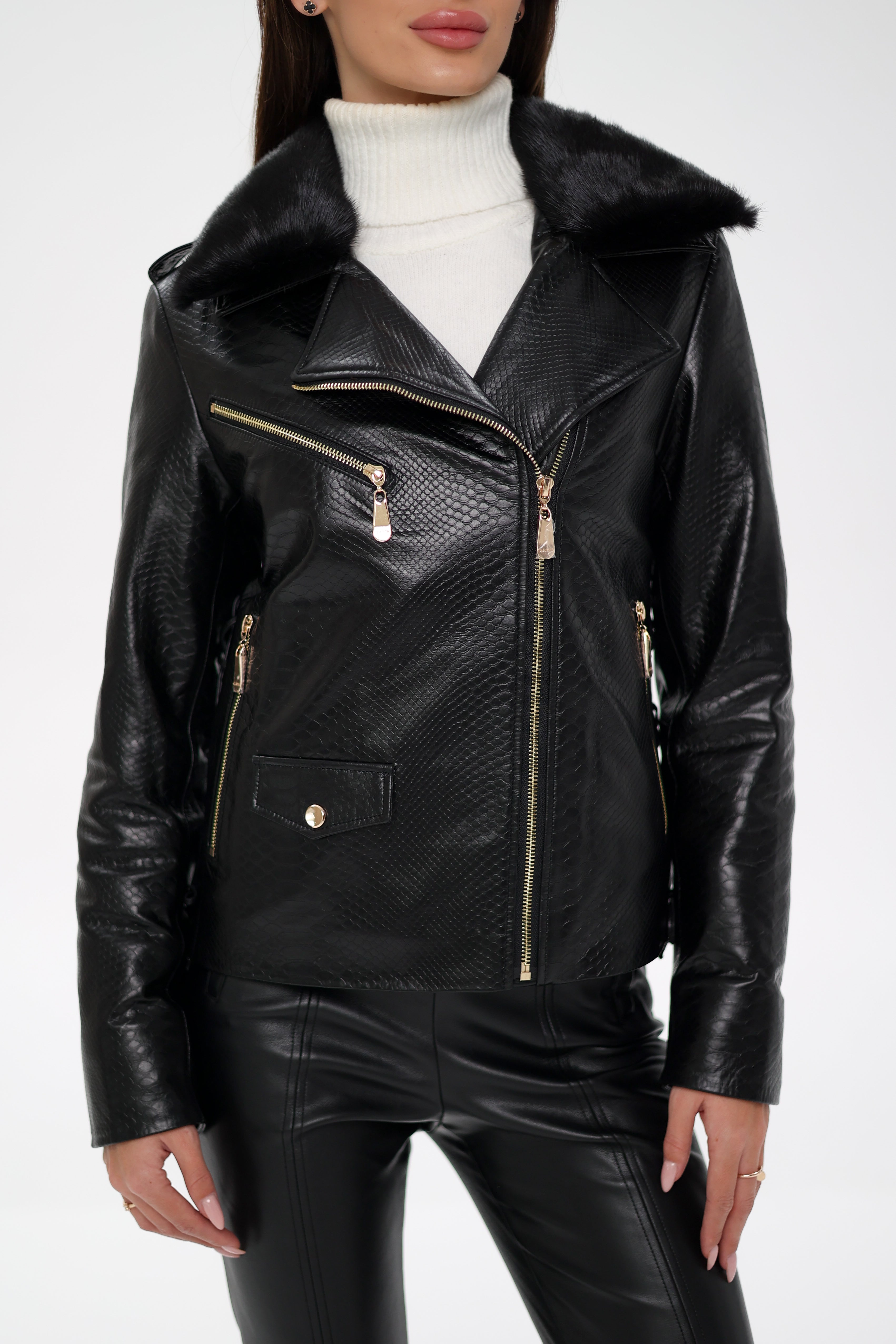 Genuine Mink Fur Embossed Leather Jacket - SJB-DIAMOND ELITES
