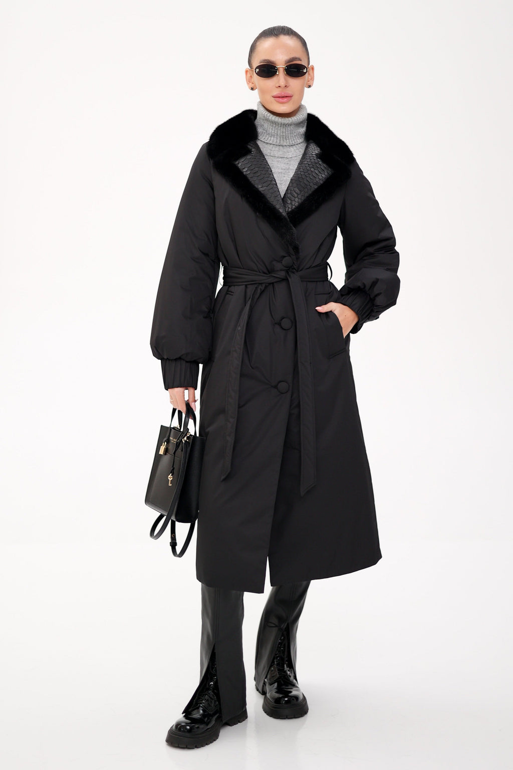 Genuine Mink Fur Real Python Leather Trim Coat - SJB-DIAMOND ELITES