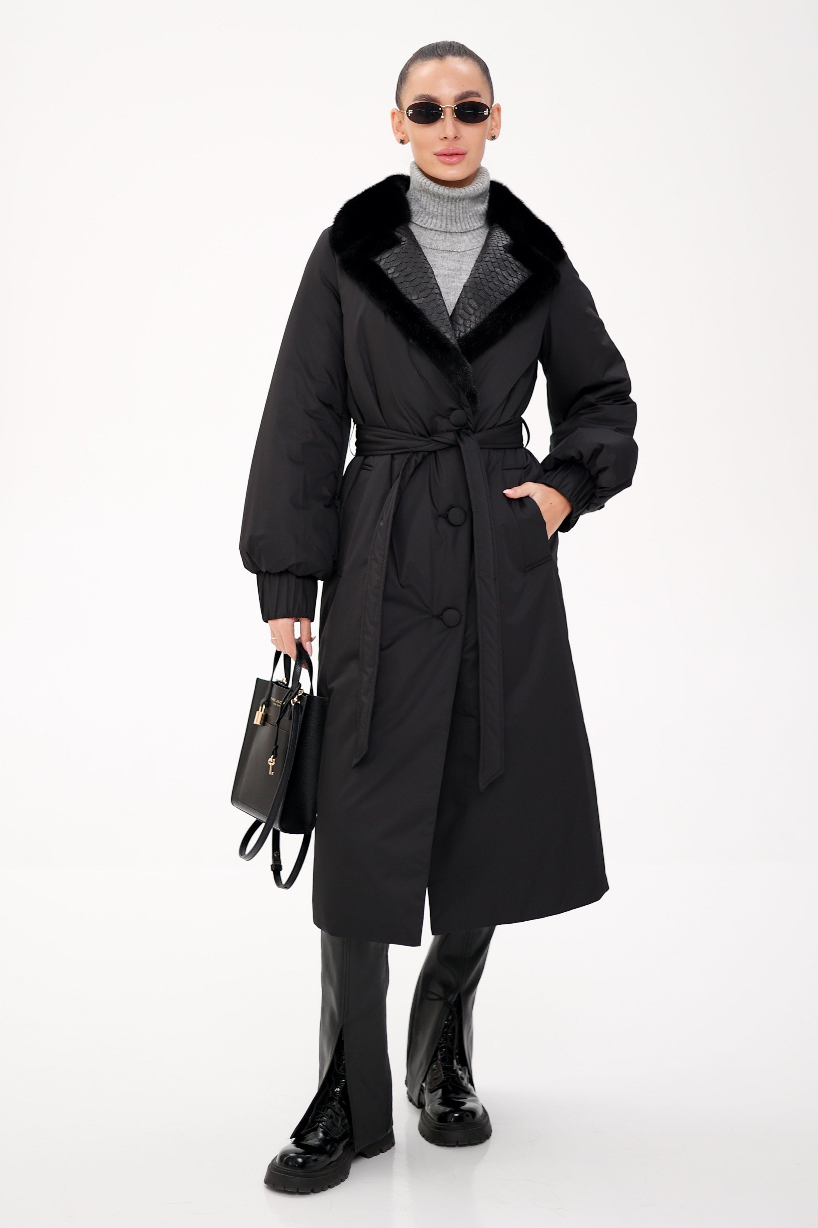 Genuine Mink Fur Real Python Leather Trim Coat - SJB-DIAMOND ELITES