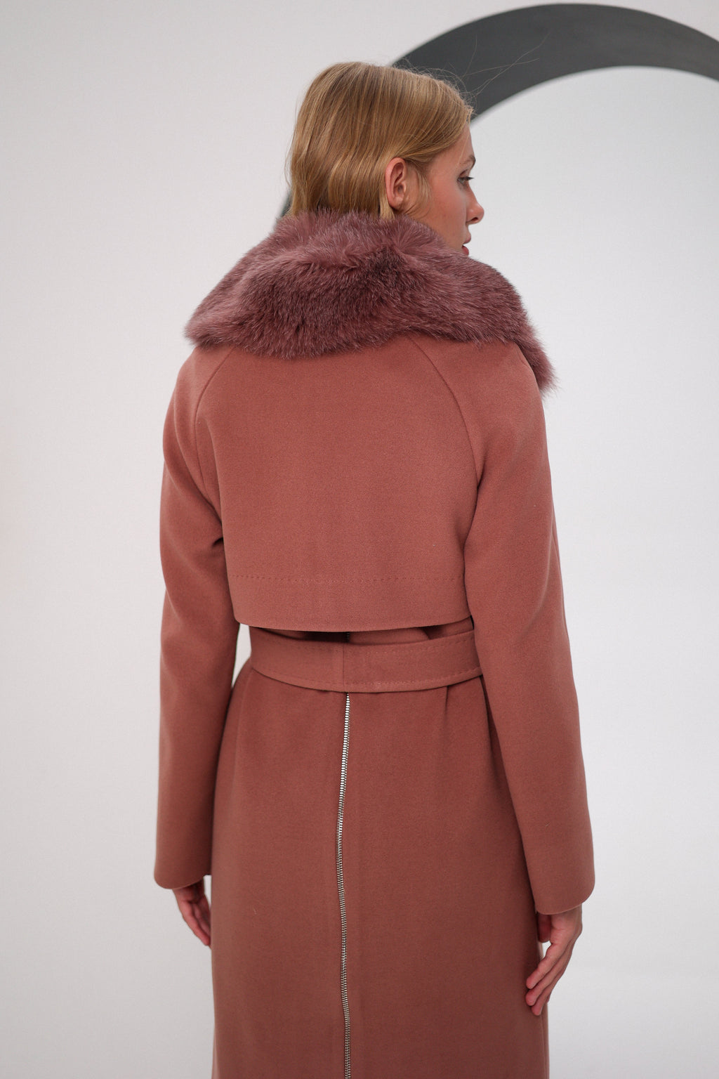 Genuine Polar Fox Cashmere Wool Back Zipper Coat - SJB-DIAMOND ELITES